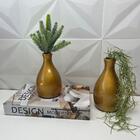 Kit Decor Livro Design + Conjunto Vaso Cerâmico Na Cor Cobre