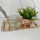Kit Decoração Bandeja + Potiche De Cristal + Vaso Rose Gold