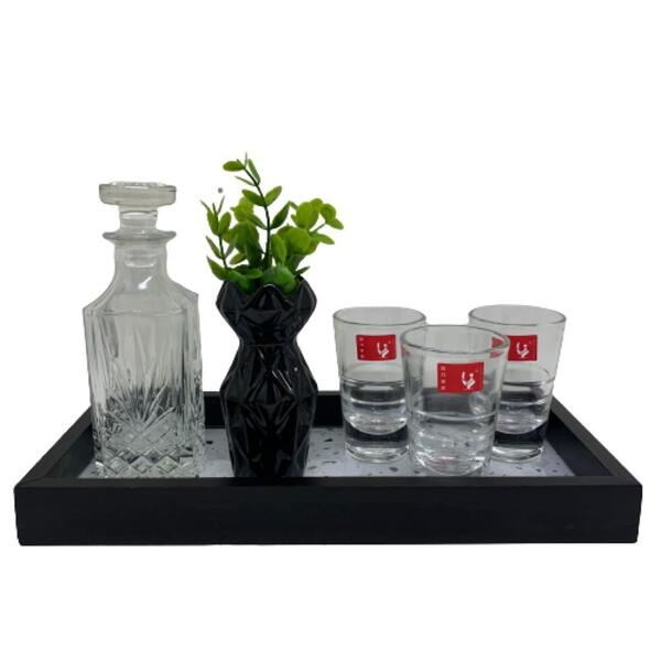 Kit Decoração, Bandeja, Garrafa Licor, Trio De Copos E Vaso