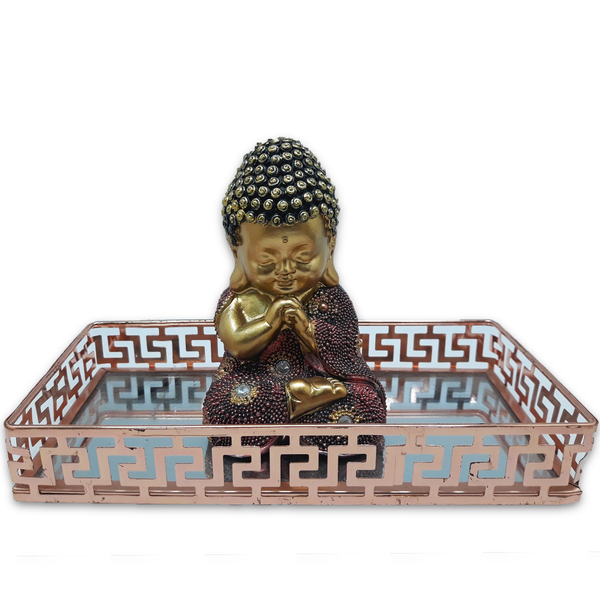 Kit Decoração Buda Da Sabedoria Buda Rezando Com Bandeja