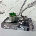 Kit Decoração Elefante Prata + Mini Vaso Pedra + Livro Casa