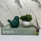 Kit Decoração Livro + Mini Vaso Cerâmico + Pássaro Verde