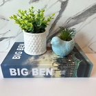 Kit Decoração Livro + Vaso Branco Trabalhado + Pássaro Azul