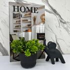 Kit Decoração Livro + Vaso Preto Cerâmico + Elefante Preto