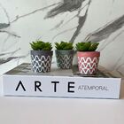 Kit Decoração Livro Arte + 3 Vasinhos De Cimento Artesanal