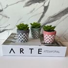 Kit Decoração Livro Arte + 3 Vasinhos De Cimento Artesanal