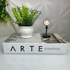 Kit Decoração Livro Arte + Vaso Branco + Mini Luminária