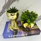 Kit Decoração Livro Azul + Vaso De Vidro + Vaso Bob Cerâmico