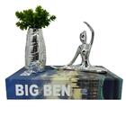 Kit Decoração Livro Big Ben + Vaso Prata + Mulher Meditando