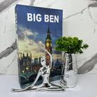 Kit Decoração Livro Big Ben + Vaso Prata + Mulher Meditando
