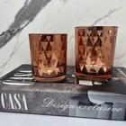Kit Decoração Livro Casa + 2 Castiçais De Vidro Rose Gold