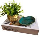 Kit Decoração Livro Design + Vaso Dourado + Porta Joia