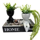 Kit Decoração Livro Home + Coração Rose + 2 Vaso Bob