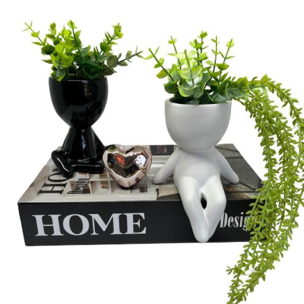 Kit Decoração Livro Home + Coração Rose + 2 Vaso Bob