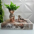 Kit Decoração Livro Home + Vaso Rose Gold + Pássaro Cerâmico