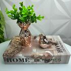 Kit Decoração Livro Home + Vaso Rose Gold + Pássaro Cerâmico