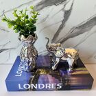 Kit Decoração Livro Londres + Elefante Prata + Vaso Cerâmico