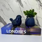 Kit Decoração Livro Londres + Pássaro Azul + Vaso De Vidro
