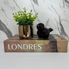 Kit Decoração Livro Londres + Vaso Cobre + Pássaro Preto