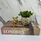 Kit Decoração Livro Londres + Vaso Dourado + Bulldog Dourado