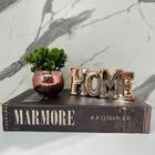 Kit Decoração Livro Marmore + Vaso De Vidro + Palavra Home