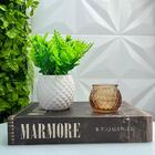 Kit Decoração Livro Marrom + Vaso Branco + Castiçal De Vidro