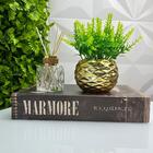 Kit Decoração Livro Marrom + Vaso Dourado + Difusor De Vidro