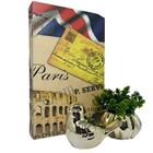 Kit Decoração Livro Paises + Vaso Cerâmico + Pássaro Dourado