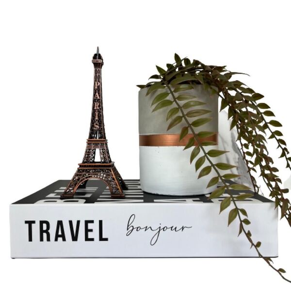 Kit Decoração Livro Travel + Vaso Artesanal + Torre Eiffel