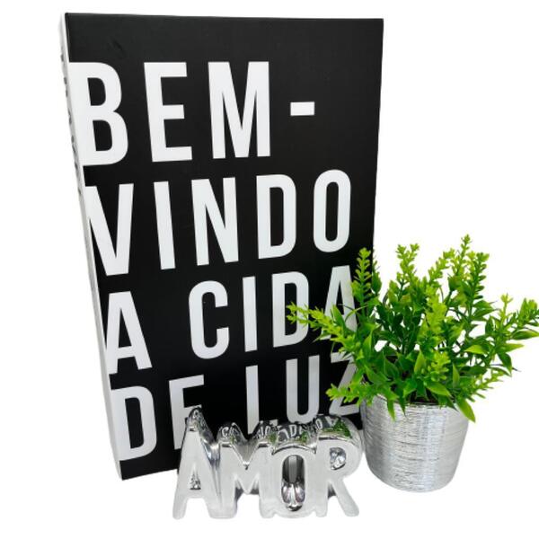 Kit Decoração Livro Travel + Vaso Cerâmico + Palavra Amor