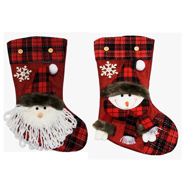 Kit Decoração Natal Bota Meia Xadrez Papai Noel Boneco De Nev