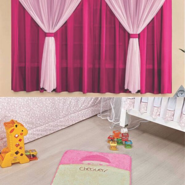 Kit Decoração P/ Quarto De Criança = Cortina Filó + Tapete Pe