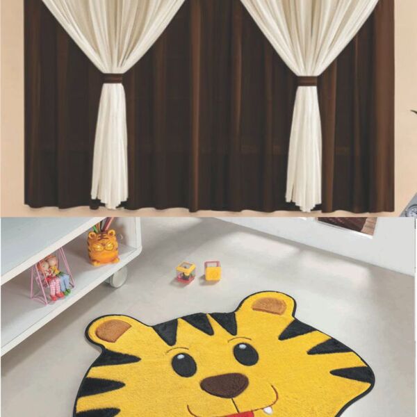 Kit Decoração P/ Quarto De Criança = Cortina Filó + Tapete Ti