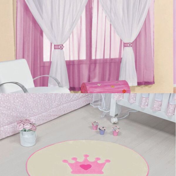 Kit Decoração P/ Quarto De Menina = Cortina Juvenil + Tapete