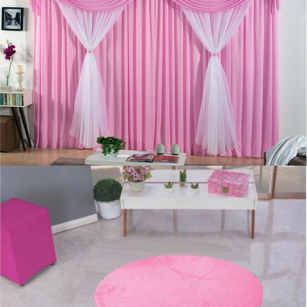 Kit Decoração P/ Quarto De Menina = Cortina Malha Jessica + T