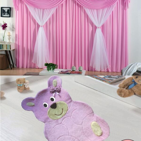 Kit Decoração P/ Quarto De Menina = Cortina Malha Jéssica + T