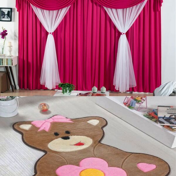 Kit Decoração P/ Quarto De Menina = Cortina Malha Jessica + T