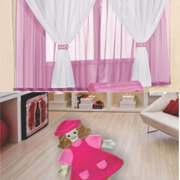 Kit Decoração P/ Quarto De Menina = Cortina Malha Juvenil + T