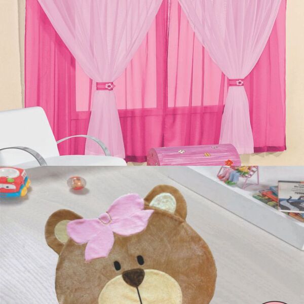 Kit Decoração P/ Quarto De Menina = Cortina Malha Juvenil + T