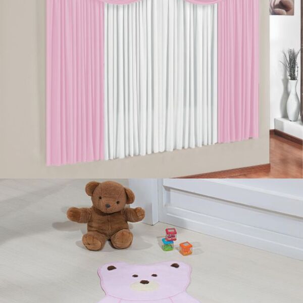 Kit Decoração P/ Quarto De Menina = Cortina Paris + Tapete Pe