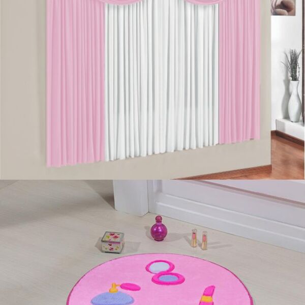 Kit Decoração P/ Quarto De Menina = Cortina Paris + Tapete Pe