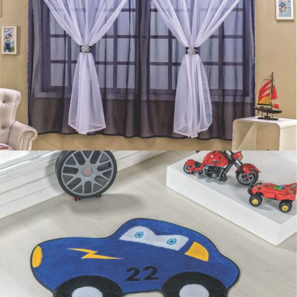 Kit Decoração P/ Quarto De Menino = Cortina Juvenil + Tapete