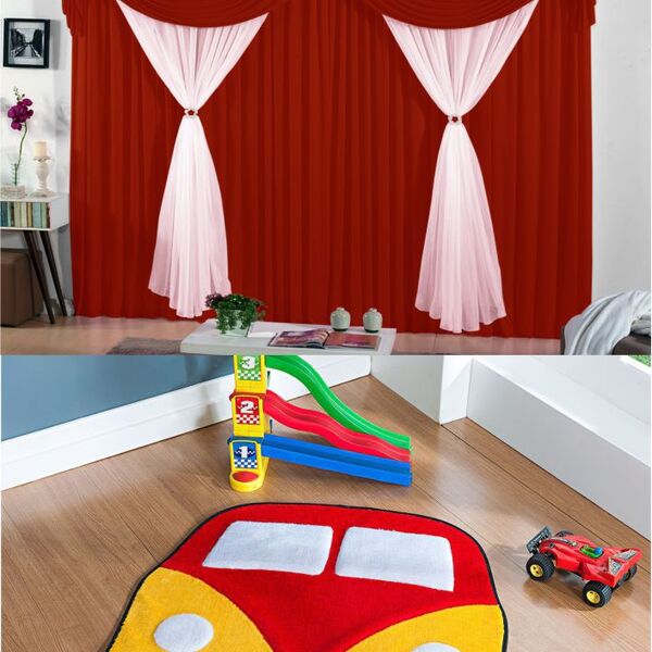 Kit Decoração P/ Quarto De Menino = Cortina Malha Jessica + T