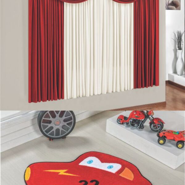 Kit Decoração P/ Quarto De Menino = Cortina Paris + Tapete Pe