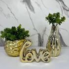 Kit Decoração Palavra Love Dourada + 2 Vasos De Cerâmica