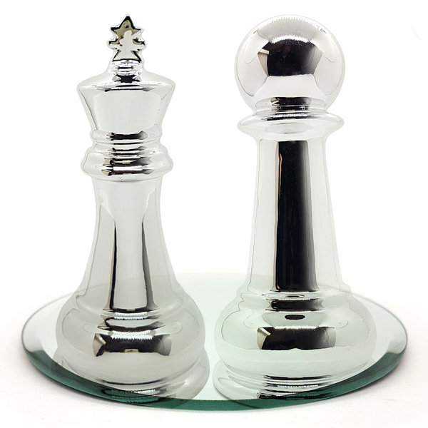 Kit Decoração Peça De Xadrez Rei E Peão Porcelana Bandeja