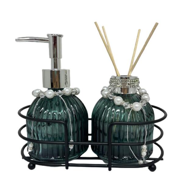 Kit Decoração Porta Sabonete + Difusor De Vidro + Suporte