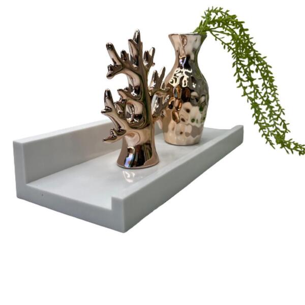 Kit Decoração Prateleira + Vaso Rose Gold + Árvore Cerâmica