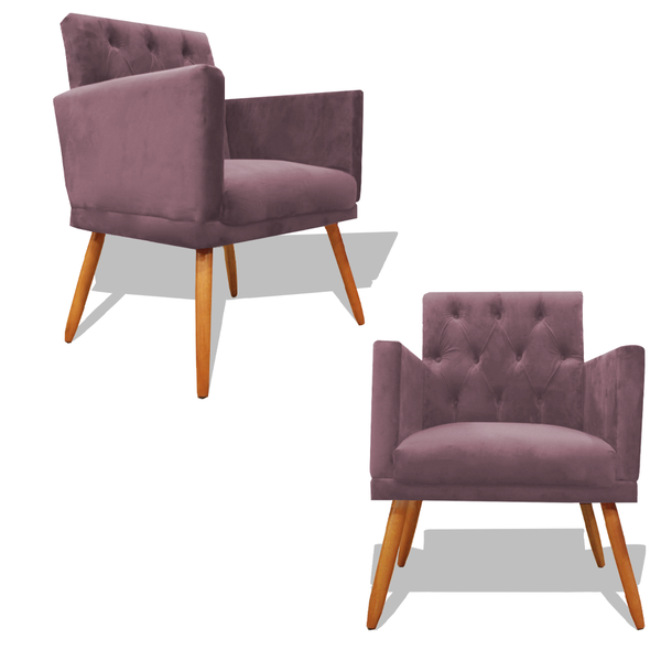 Kit Decorativo 2 Poltrona Nina Retro Pés Palito Suede Rosê Di