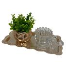 Kit Decorativo Bandeja Dourada, Potiche De Cristal E Vaso 3d